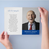 ブルーお祝いの写真葬式プログラム チラシ (手)