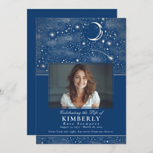 ブルーお祝いの葬儀記念写真 招待状 (正面/裏面)