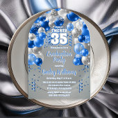 ブルーお祝いバルーン卒業パーティー アクリル招待状