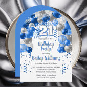 ブルーお祝いバルーン21歳の誕生日パーティー 招待状