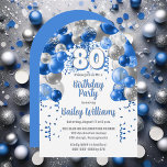 ブルーお祝いバルーン80th誕生日パーティー 招待状<br><div class="desc">この祝目を引く80thバースデーパーティーの招待とスタイルでは、青の色合いのカスケード素晴らしバルーンアーチデザインを搭載し、白とグレーでアクセントをアクセントを与えた。中央はっきりしたの「80」は、思い出に残るお祝いの音を完璧に設定よくはしゃぐし、まだシックなtouchを追加する。デザインは白エレガントと青の文字を組み込み、微妙な灰色のアクセントで補完し、すべての思慮深くレトロとスクリプトのフォントの組み合わせで配置フェスティバルの雰囲気を高める。この招待は興奮と喜びを呼び起こすために慎重に作られ、それは祝スタイルとこの節目の誕生日に最適な選択しゃれているを行う。</div>