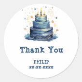 ブルーお誕生日ケーキ誕生日感謝していあなた ラウンドシール (正面)