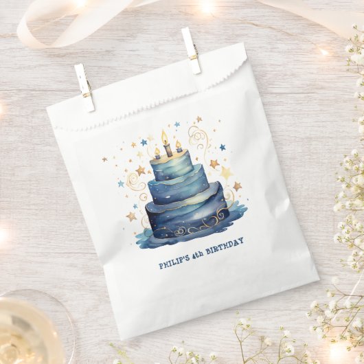 ブルーお誕生日ケーキ誕生日 フェイバーバッグ (クリップ留めされた状態)