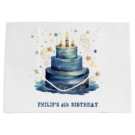 ブルーお誕生日ケーキ誕生日 ラージペーパーバッグ