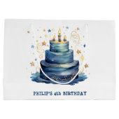 ブルーお誕生日ケーキ誕生日 ラージペーパーバッグ (裏面)