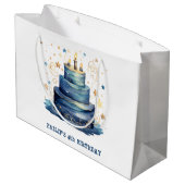 ブルーお誕生日ケーキ誕生日 ラージペーパーバッグ (裏面アングル)