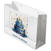 ブルーお誕生日ケーキ誕生日 ラージペーパーバッグ (正面アングル)