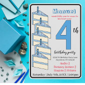 ブルーお誕生日ケーキ4th誕生日パーティーキッズ 招待状