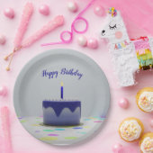 ブルーお誕生日ケーキ ペーパープレート (パーティー)