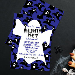 ブルーかわいいおばけキッズハロウィンコスチュームパーティー 招待状