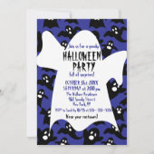 ブルーかわいいおばけキッズハロウィンコスチュームパーティー 招待状 (正面)