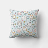 ブルーかわいいかわいい猫ハローパターン クッション (裏面)