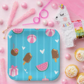 ブルーかわいいイラスト紙プレート ペーパープレート (パーティー)