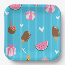 ブルーかわいいイラスト紙プレート