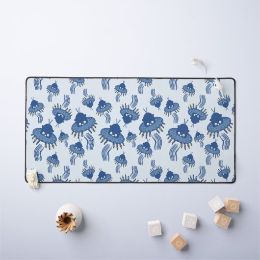 ブルーかわいいタコUFO デスクマット (キッズテーブル)