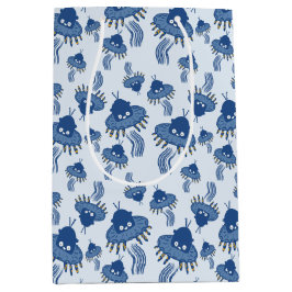 ブルーかわいいタコUFO ミディアムペーパーバッグ