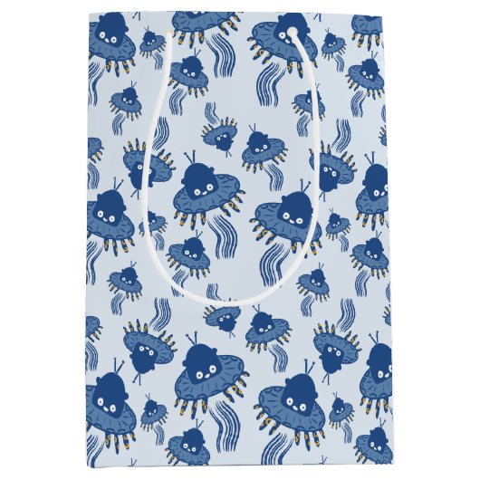 ブルーかわいいタコUFO ミディアムペーパーバッグ (正面)