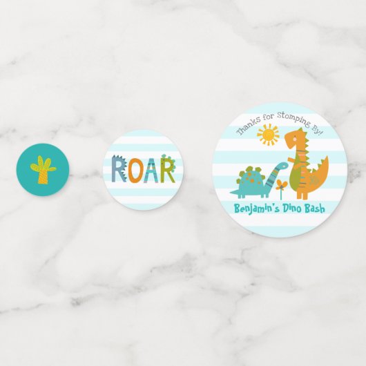 ブルーかわいい恐竜ボーイ誕生日写真名かわいい コンフェッティ (裏面)