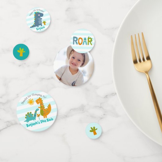 ブルーかわいい恐竜ボーイ誕生日写真名かわいい コンフェッティ (グループ)