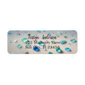 ブルーかわいらしとティール(緑がかった色)シーグラスパーソナライズされた ラベル (正面)