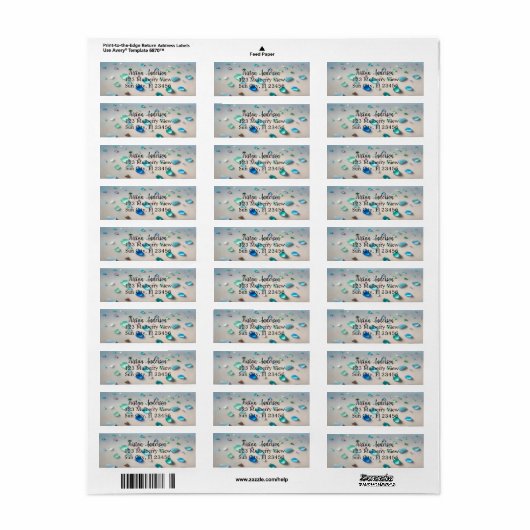 ブルーかわいらしとティール（緑がかった色）シーグラスパーソナライズされた ラベル (フルシート)