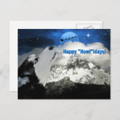 ブルーかわいらしアイドハスキーハッピーホリデーズはがき シーズンポストカード (正面/裏面)