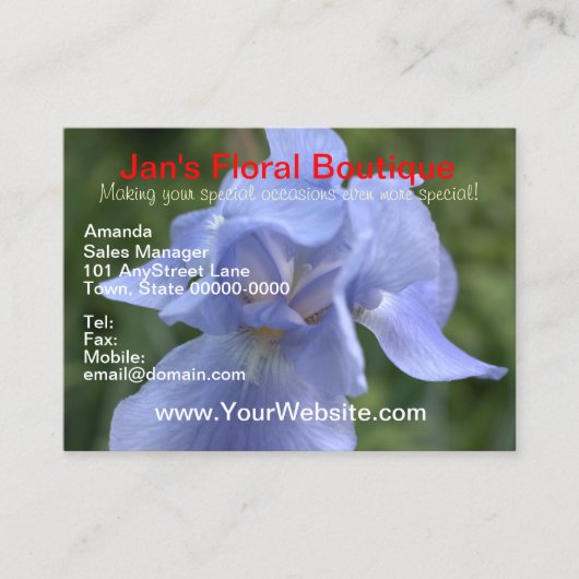 ブルーかわいらしアイリスマウンテンローレル花模様 名刺 (正面)