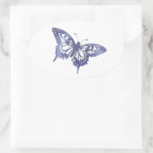 ブルーかわいらしアゲハチョウバタフライモザイク 楕円形シール (バッグ)