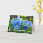 ブルーかわいらしアンドイエローパンジーフローラフォト誕生日 カード (黄色い花)