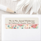 ブルーかわいらしアンドコーラルフローラ差出人住所ラベル ラベル (インサイチュ)