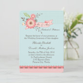 ブルーかわいらしアンドコーラルフローラ結婚式招待状 招待状 (スタンド正面)