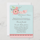 ブルーかわいらしアンドコーラルフローラ結婚式招待状 招待状 (正面)