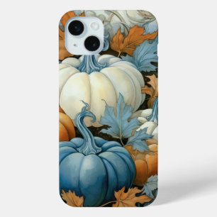 ブルーかわいらしオレンジホワイト秋秋カボチャ iPhone 15 MINIケース