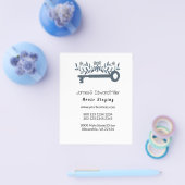 ブルーかわいらしカントリーフローラプロパティホーム鍵 チラシ (シングル)