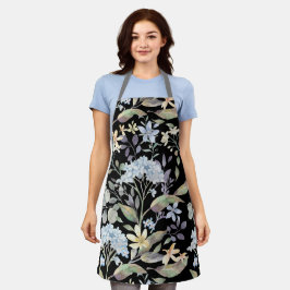 ブルーかわいらしガーデンフローラキッチン料理 エプロン
