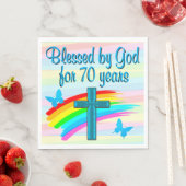 ブルーかわいらしクリスチャン70th誕生日紙ナプキンス スタンダードランチョンナプキン (インサイチュ)