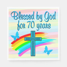ブルーかわいらしクリスチャン70th誕生日紙ナプキンス スタンダードランチョンナプキン