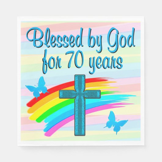 ブルーかわいらしクリスチャン70th誕生日紙ナプキンス スタンダードランチョンナプキン (正面)