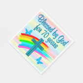 ブルーかわいらしクリスチャン70th誕生日紙ナプキンス スタンダードランチョンナプキン (角)