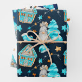 ブルーかわいらしクリスマス格言 ラッピングペーパーシート (インサイチュ)