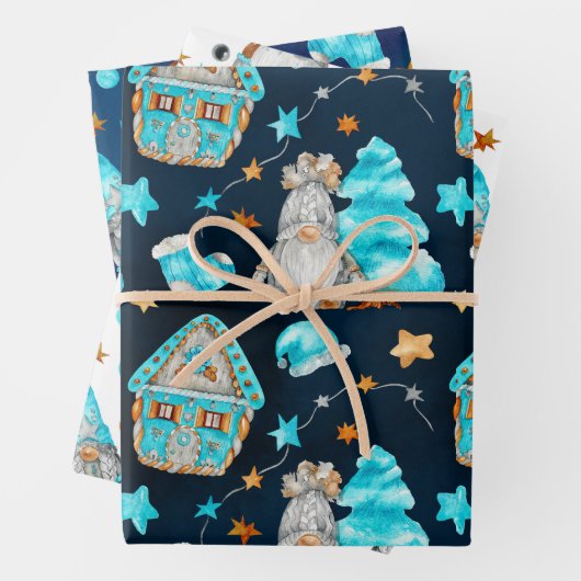 ブルーかわいらしクリスマス格言 ラッピングペーパーシート (インサイチュ)