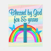 ブルーかわいらしクロス85th誕生日毛布 フリースブランケット (正面)