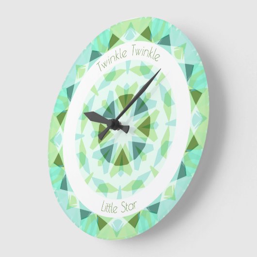 ブルーかわいらしグリーントゥインクルリトルスターベビー子供部屋 ラージ壁時計 (傾斜)