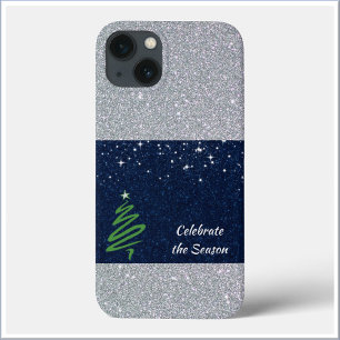 ブルーかわいらしシルバーグリッターホリデーお祝い iPhone 13ケース