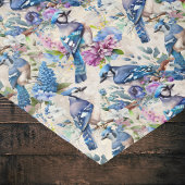 ブルーかわいらしジェイズ&フラワーズオンヴィンテージベージュ色 薄葉紙