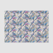 ブルーかわいらしジェイズ&フラワーズオンヴィンテージベージュ色 薄葉紙 (正面)