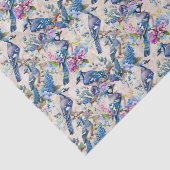 ブルーかわいらしジェイズ&フラワーズオンヴィンテージベージュ色 薄葉紙 (詳細)