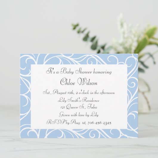 ブルーかわいらしスワーズベビーシャワー招待状 招待状 (スタンド正面)