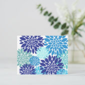 ブルーかわいらしティール(緑がかった色)ターコイズフラワーズフローラアート ポストカード (スタンド正面)