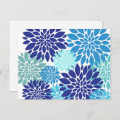 ブルーかわいらしティール(緑がかった色)ターコイズフラワーズフローラアート ポストカード (正面/裏面)